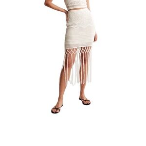 Abercrombie & Fitch Cream Mini Crochet Tassel Fringe Skirt